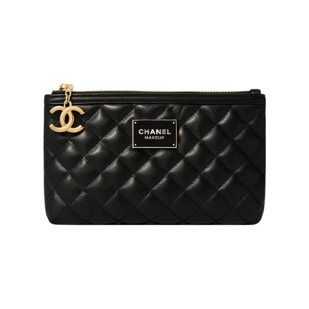 Chanel Makeup Quilted Cosmetic Pouch Black & Gold